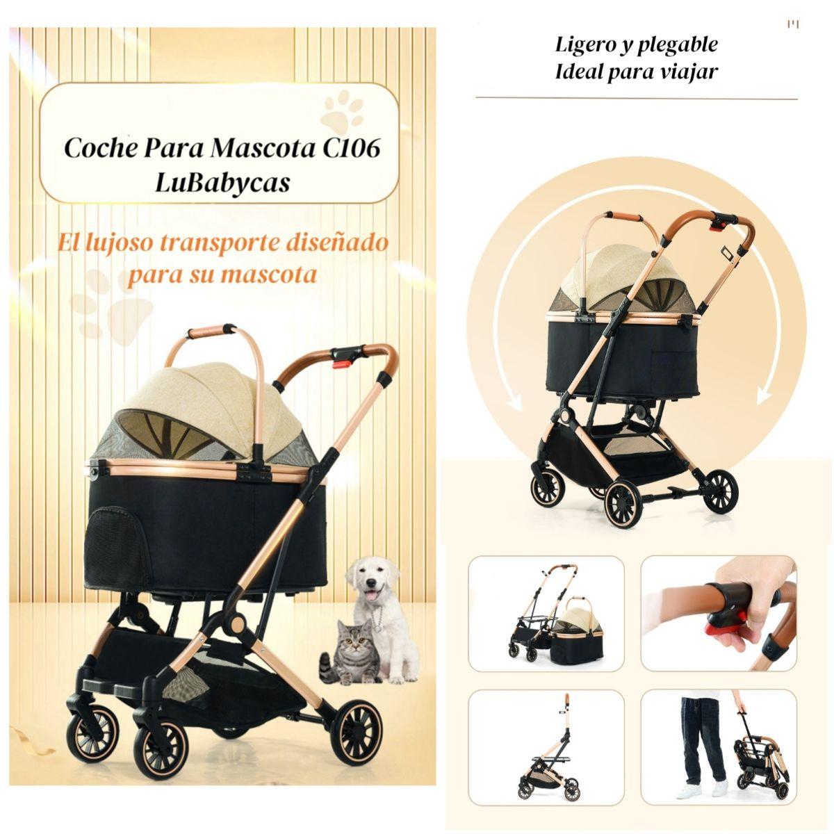Coche Para Mascotas Premium 2 En 1 C106 Rosado LuBabycas-1