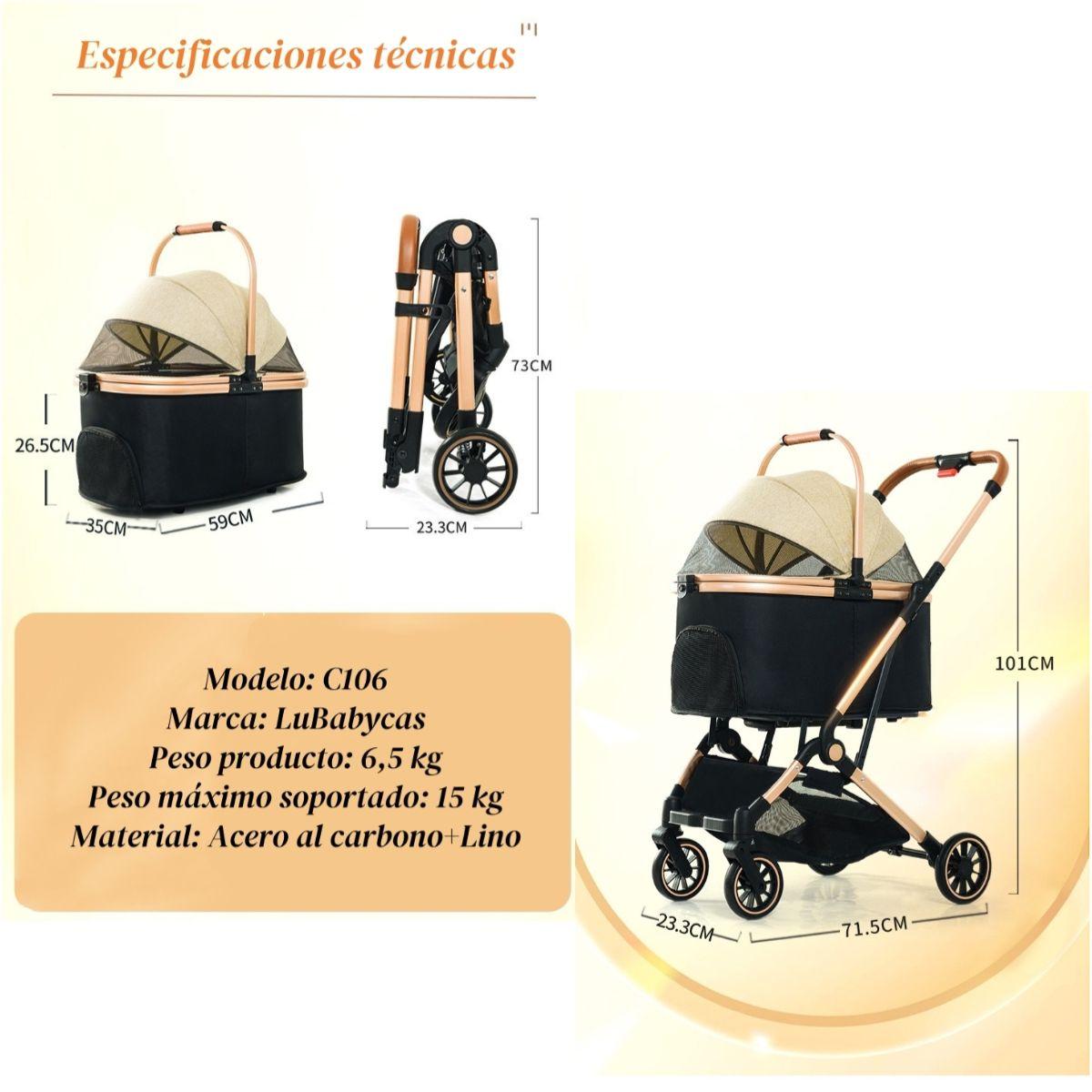 Coche Para Mascotas Premium 2 En 1 C106 Rosado LuBabycas-7