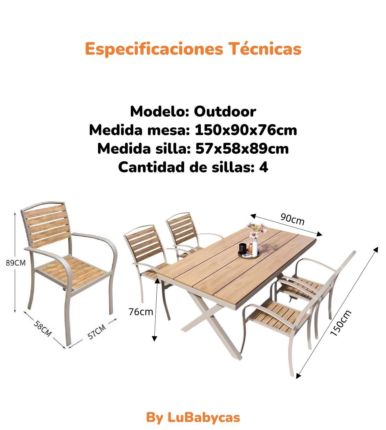 Juego De Comedor Exteriores 150CM Y 4 Sillas Impermeables-7