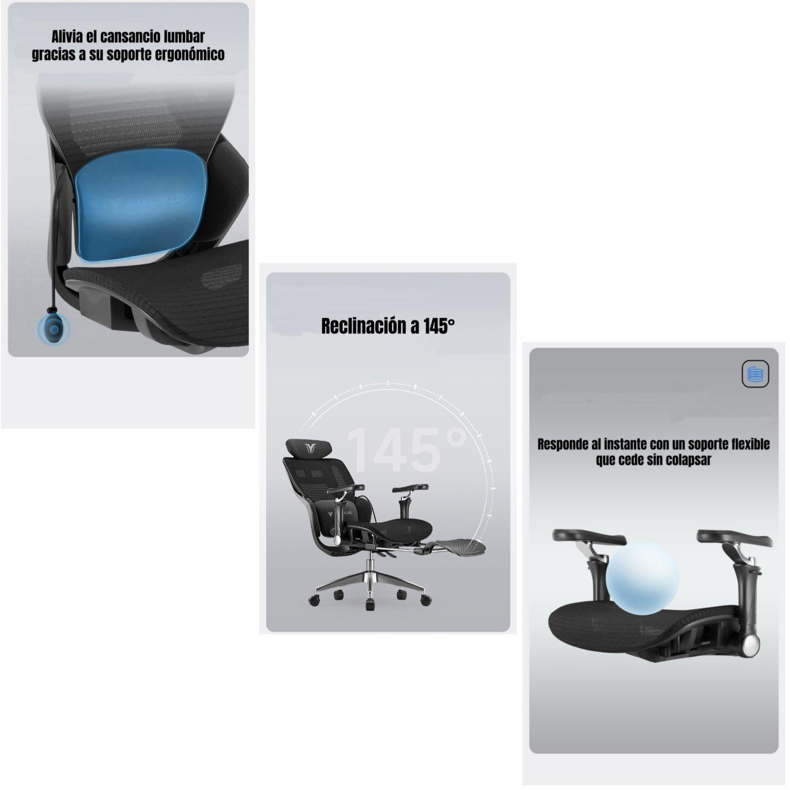 Silla De Escritorio Reclinable Con Reposapies E16 Negra-3