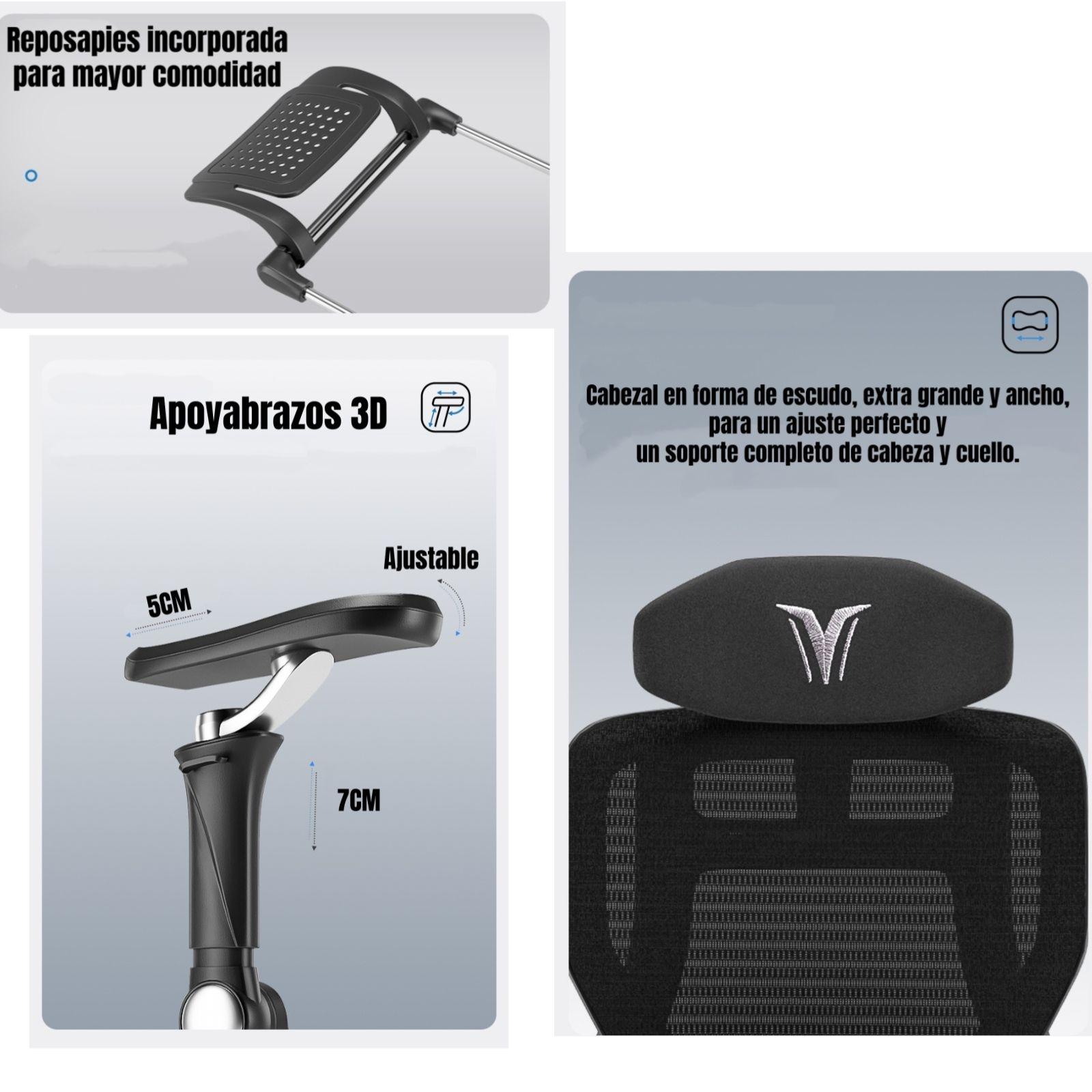 Silla De Escritorio Reclinable Con Reposapies E16 Negra-4