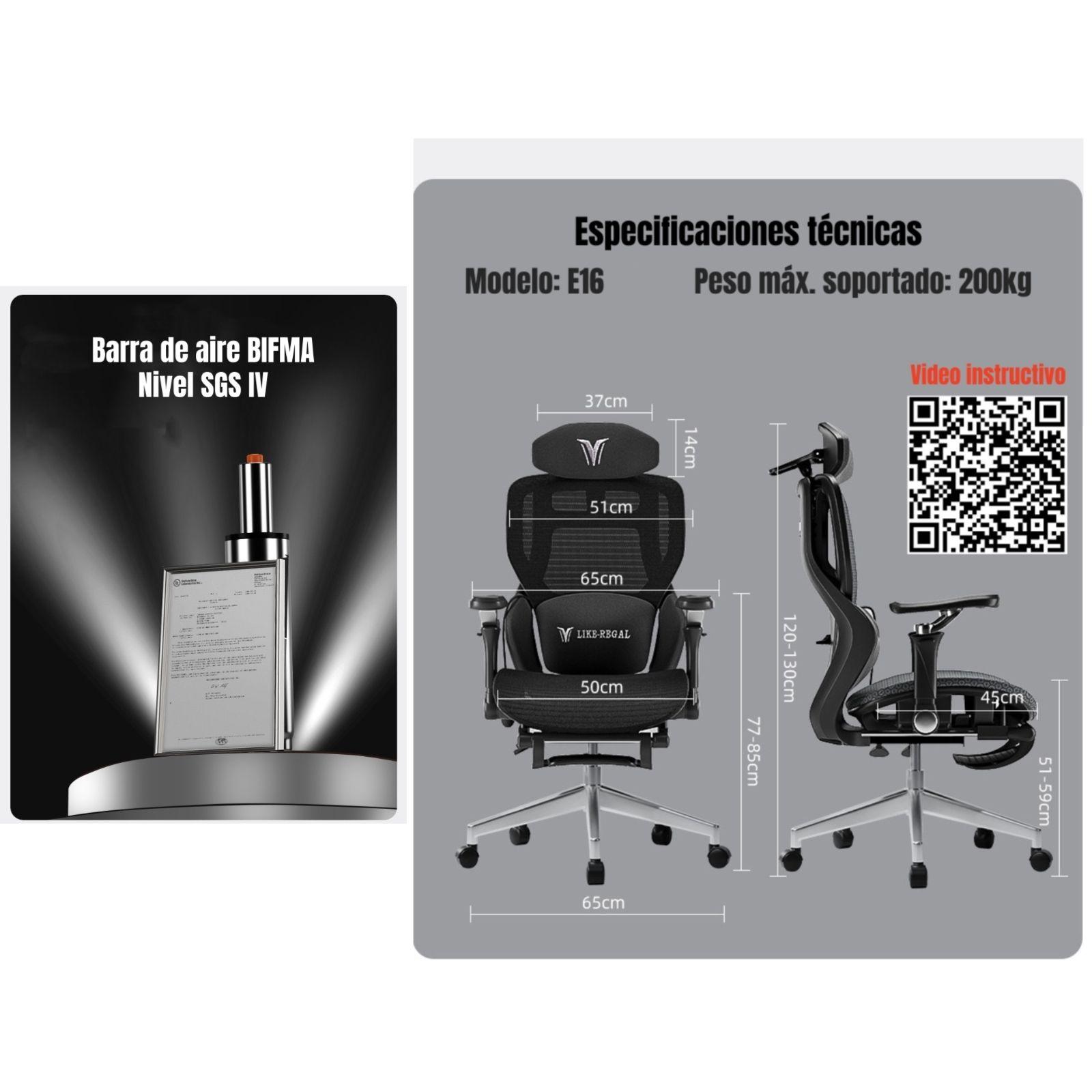 Silla De Escritorio Reclinable Con Reposapies E16 Negra-7