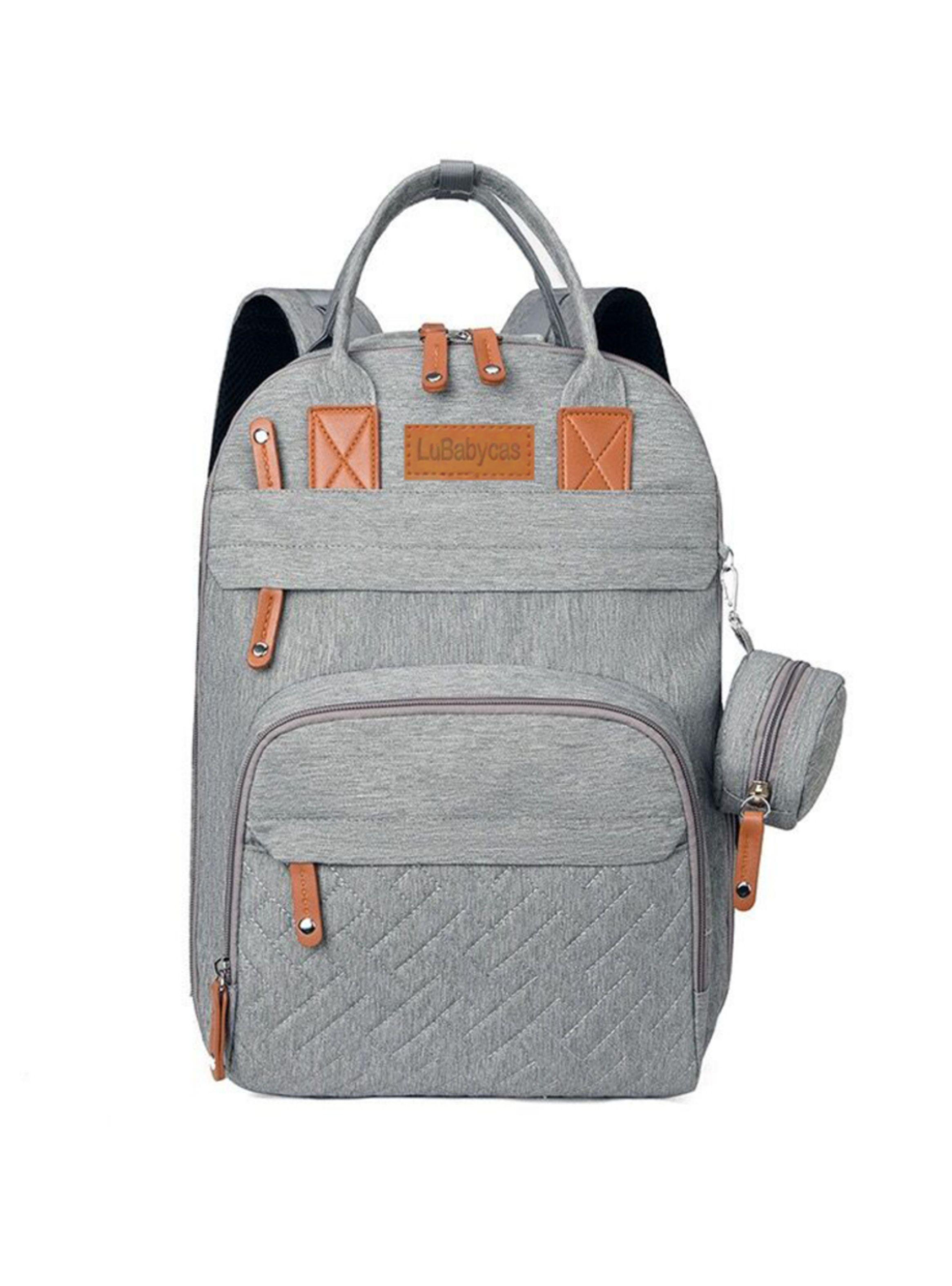 Mochila Maternal Con Monedero Y Colgador Lubabycas Gris-0