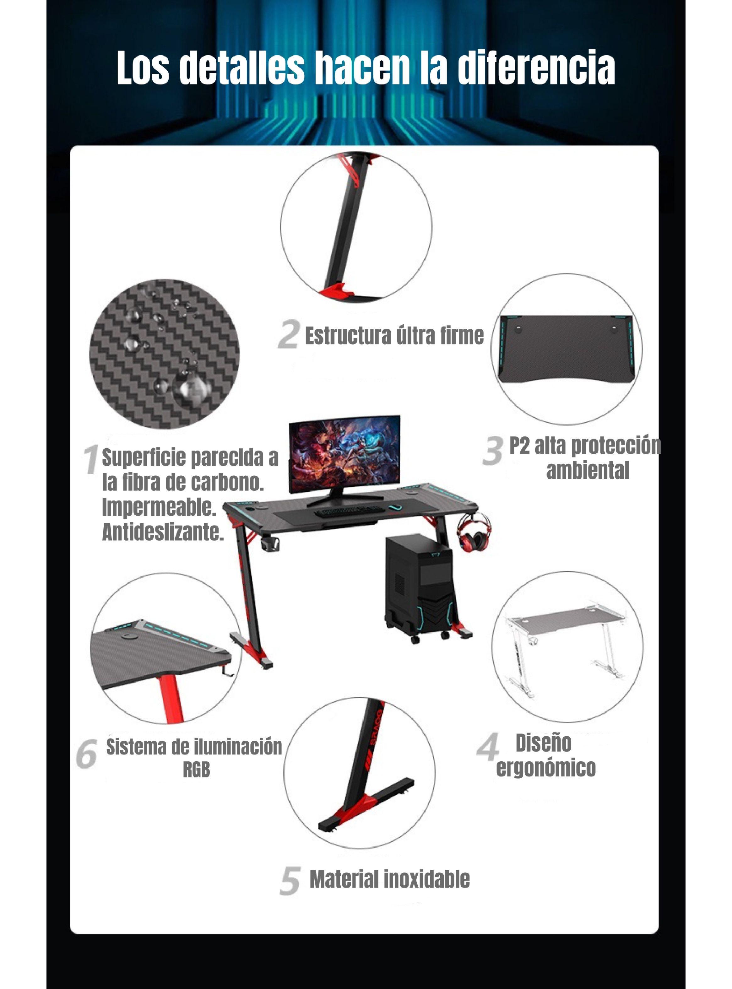 Escritorio Gamer Con Luces 140x60x73cm Negro LuBabycas-5