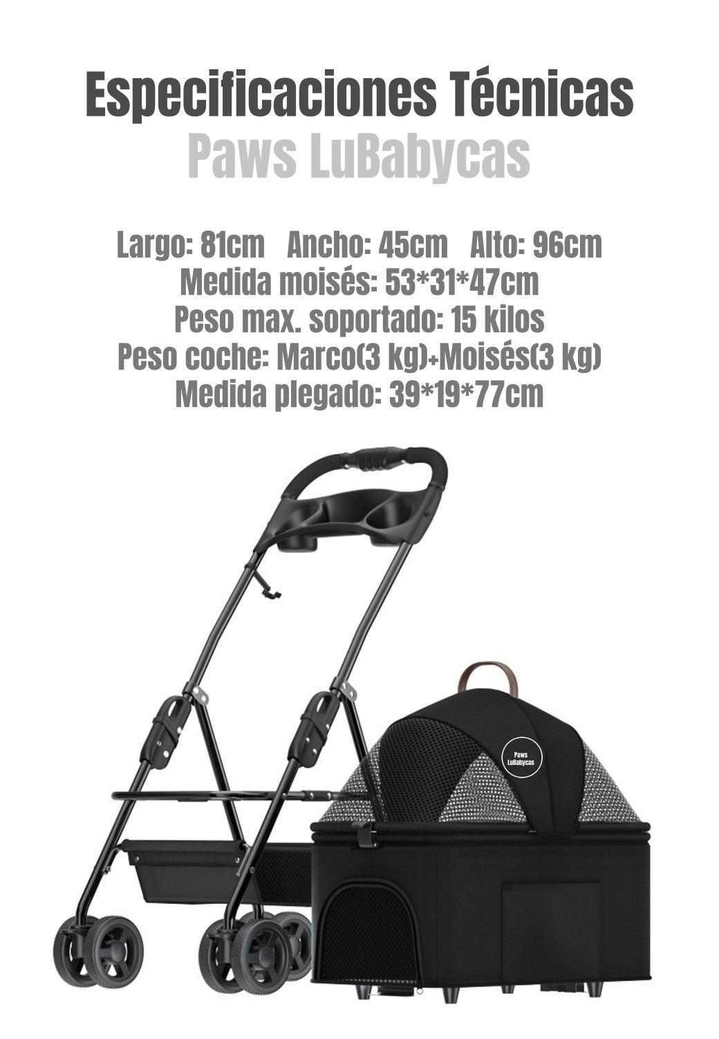 Coche Plegable 2 En 1 Para Mascotas LuBabycas Negro-7