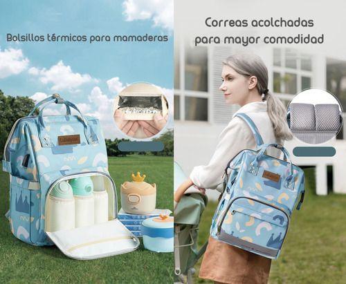 Mochila Maternal Impermeable Con Usb Lubabycas Azul-4