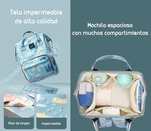 Mochila Maternal Impermeable Con Usb Lubabycas Azul-5
