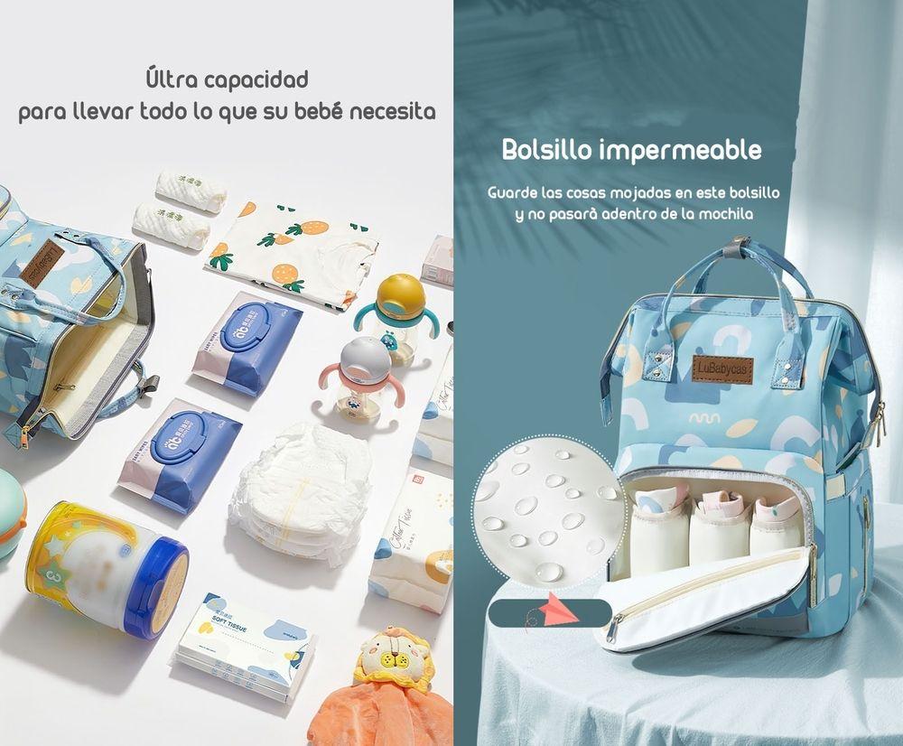 Mochila Maternal Impermeable Con Usb Lubabycas Azul-3