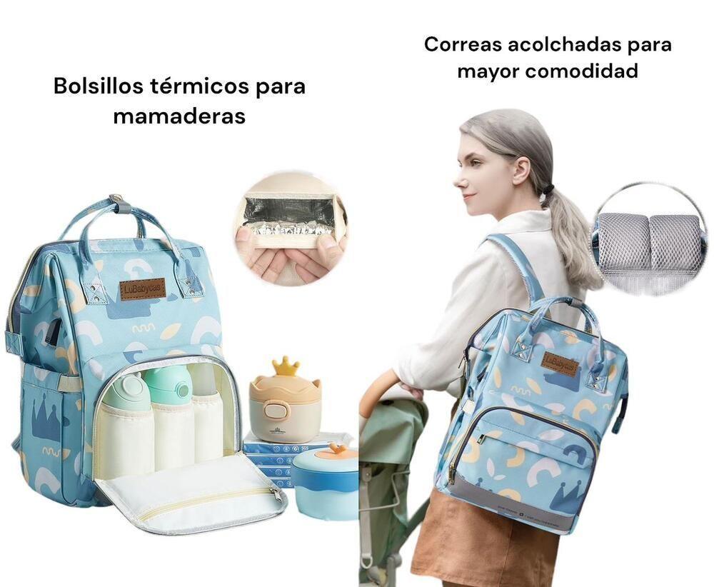 Mochila Maternal Impermeable Con Usb Lubabycas Azul-4