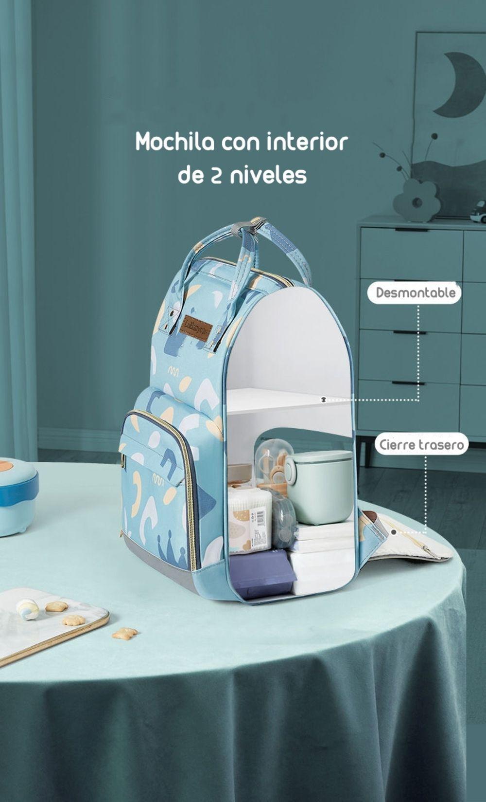 Mochila Maternal Impermeable Con Usb Lubabycas Azul-6