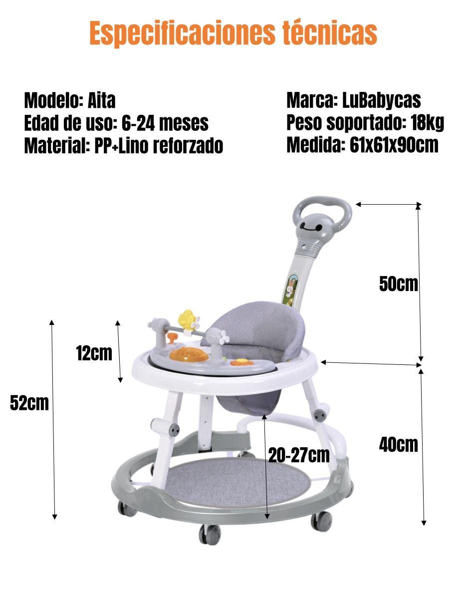 Andador Caminador 4 En 1 Aita Con Manilla LuBabycas Gris-7