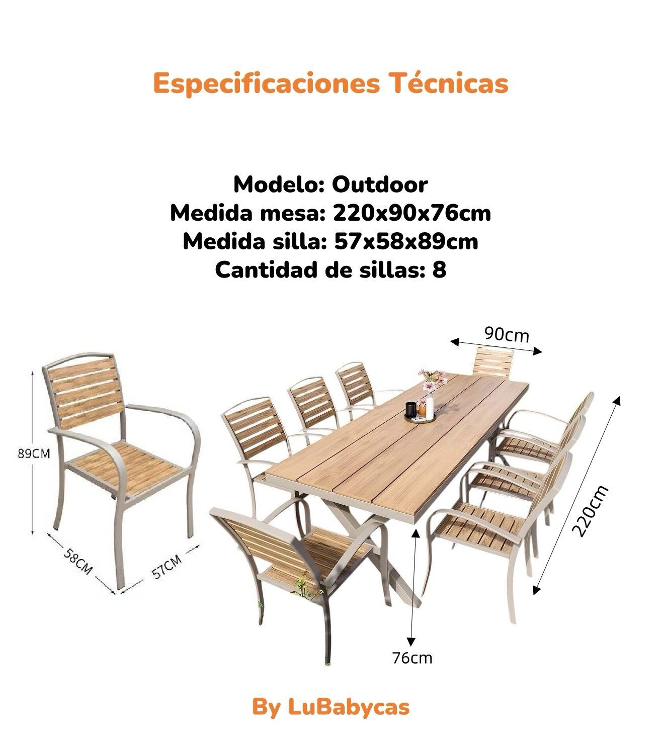 Juego De Comedor Exteriores 220CM Y 8 Sillas Impermeables-7