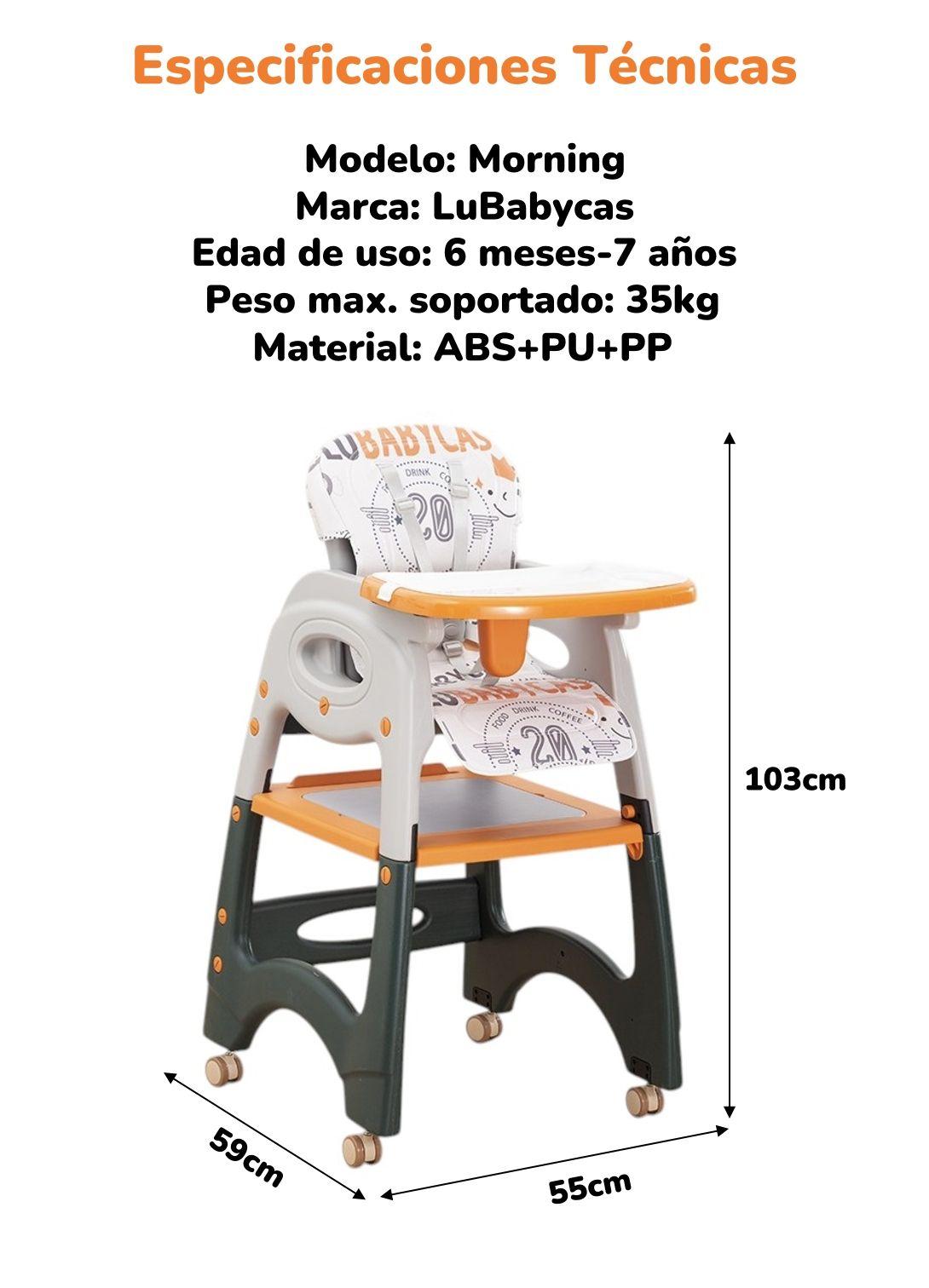 Silla De Comer Multifuncional Con Ruedas Naranja Lubabycas-7