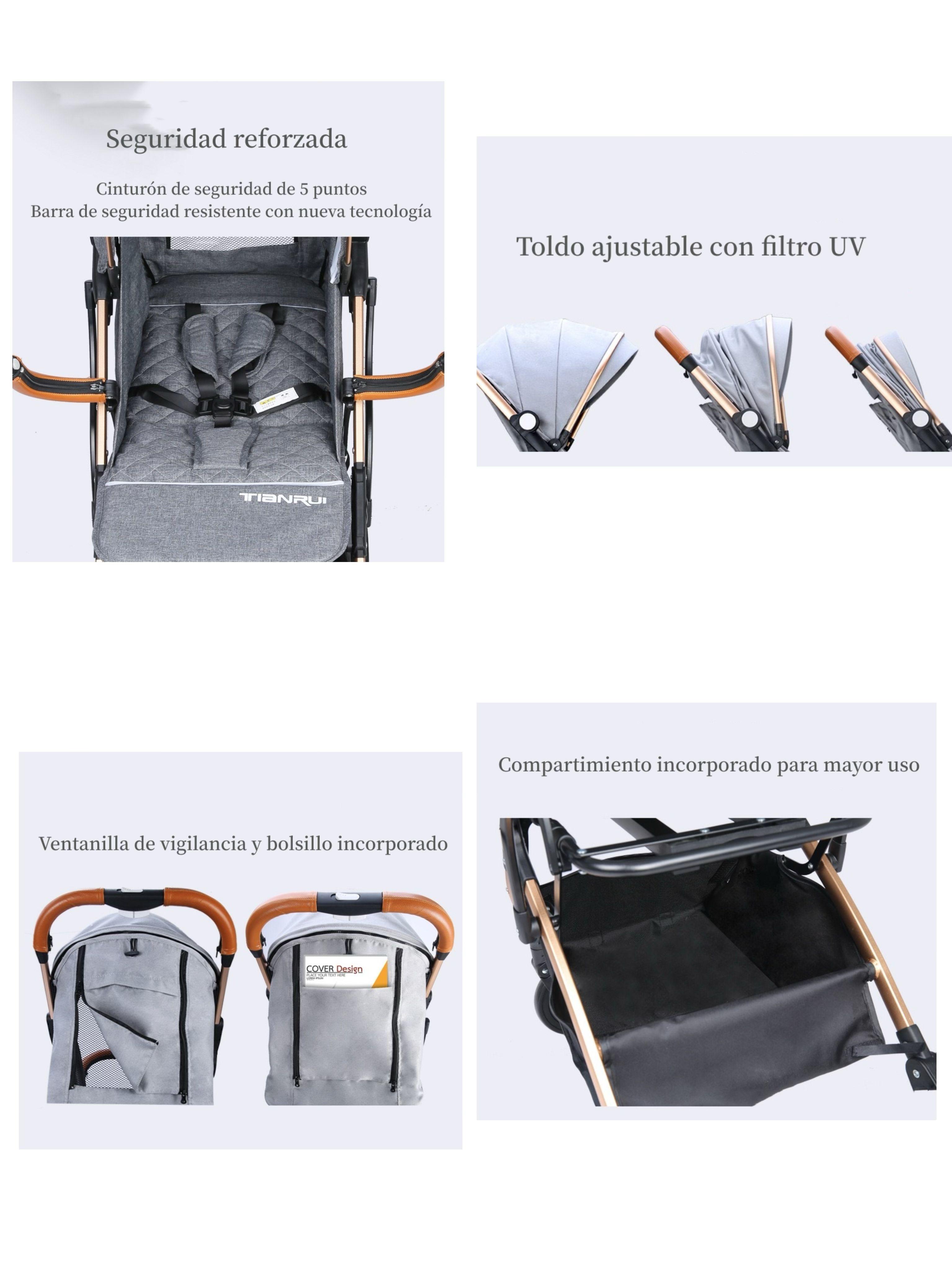 Coche De Paseo Aluminio Con Accesorios LuBabycas Negro-3