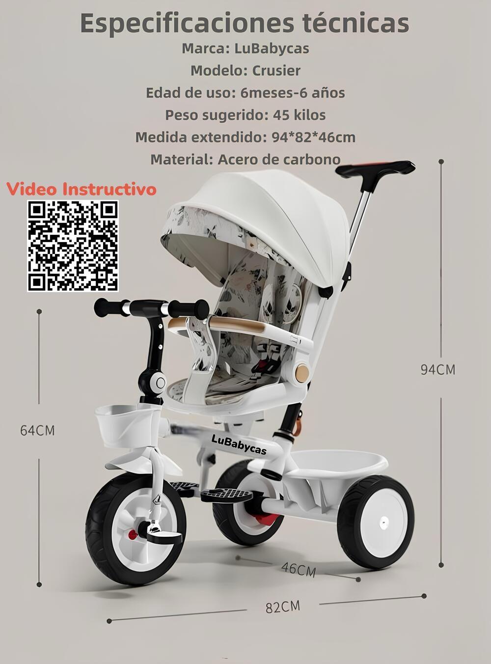 Triciclo LuBabycas 360° Multiposiciones con Mesita Negro-7