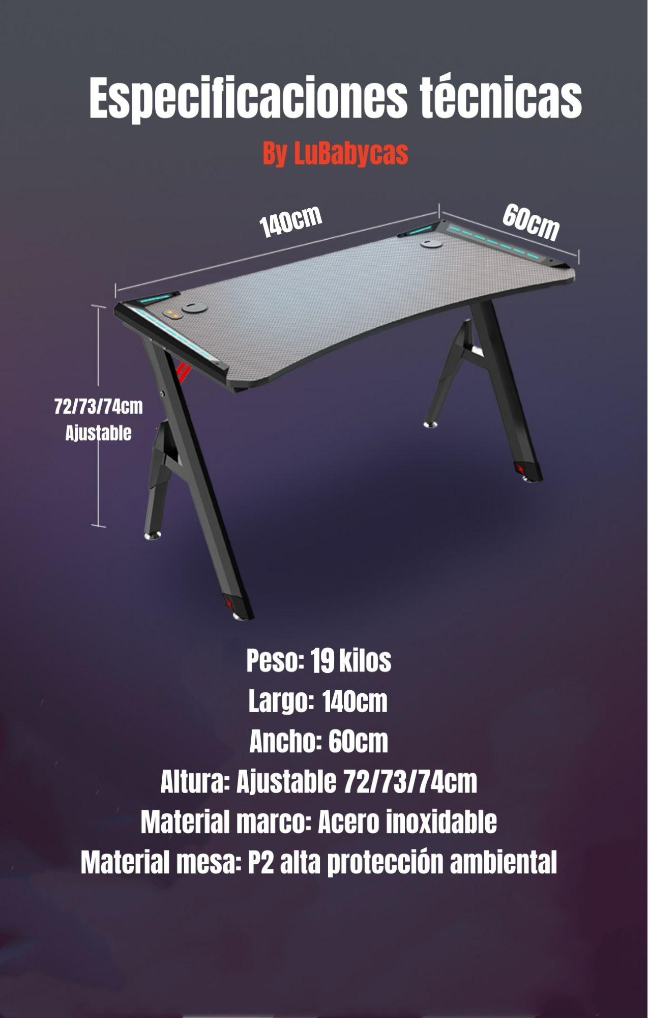 Escritorio Gamer Con Luces 140x60x73cm Negro By LuBabycas-7