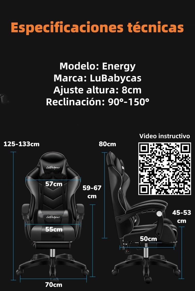 Silla Gamer Reclinable Con Reposa Pies Rosada LuBabycas-7
