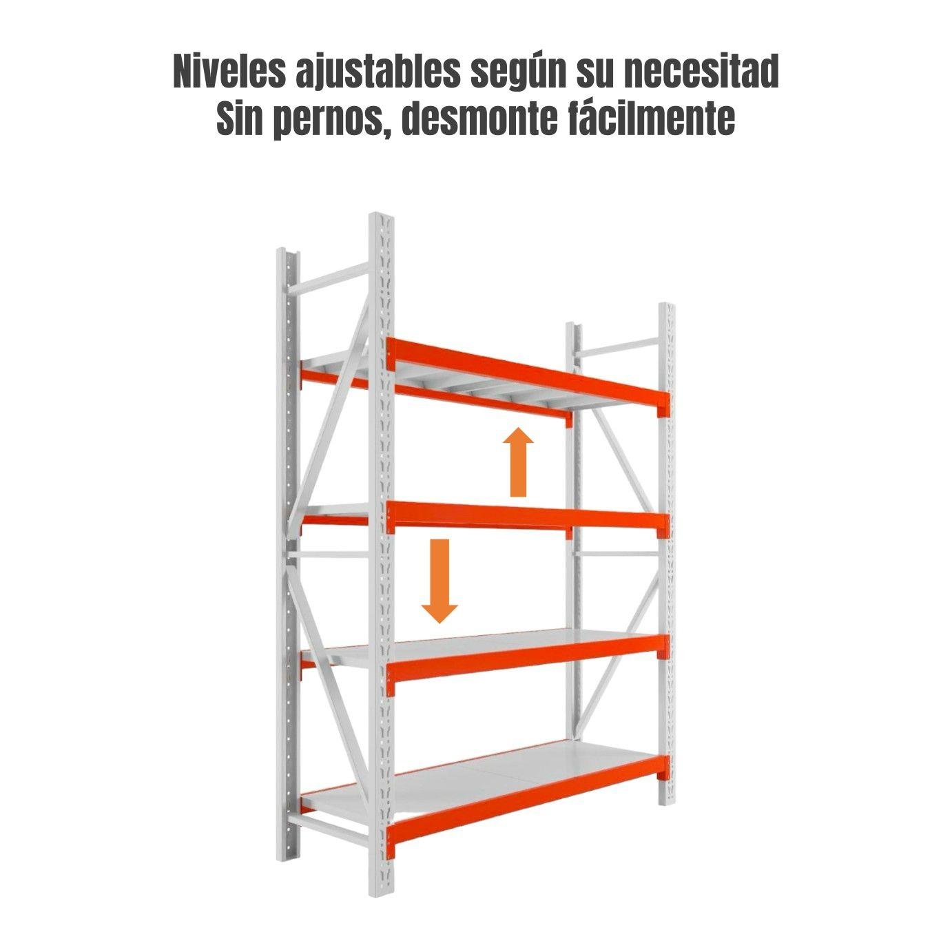 Estantes Metalicos 300*60*200cm Blanco Naranjo 800 kilos-2