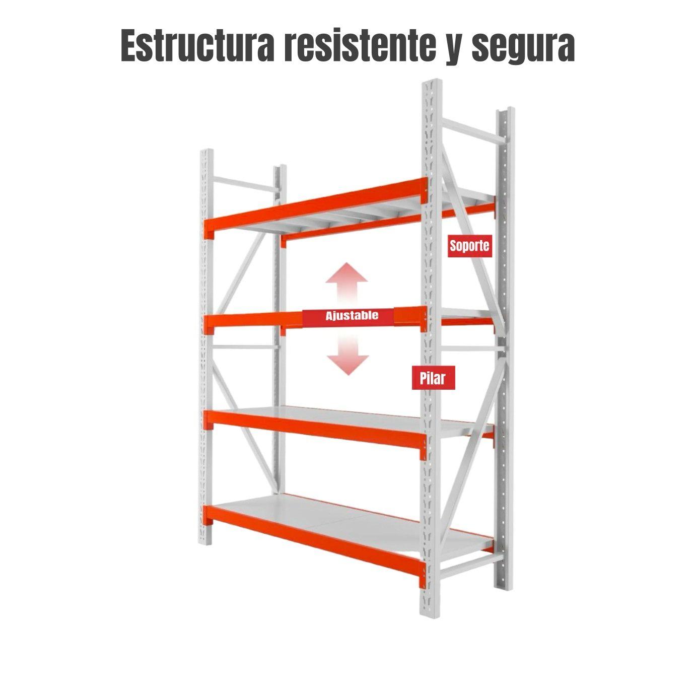 Estantes Metalicos 300*60*200cm Blanco Naranjo 800 kilos-3