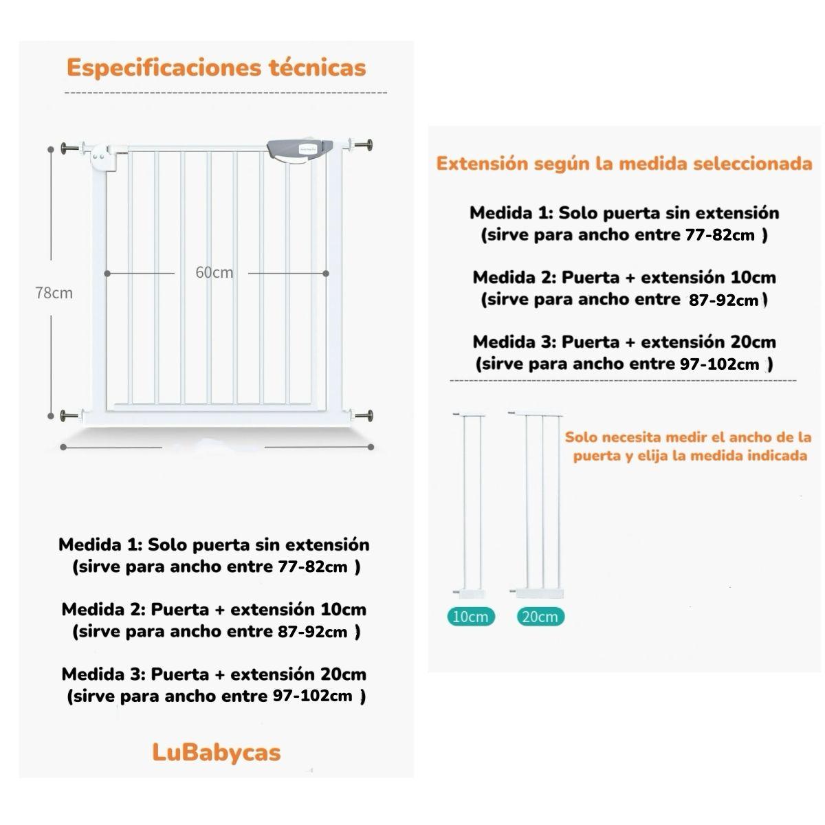 Puerta Seguridad Reja Expandible Para Bebé 77-92cm LuBabycas-7