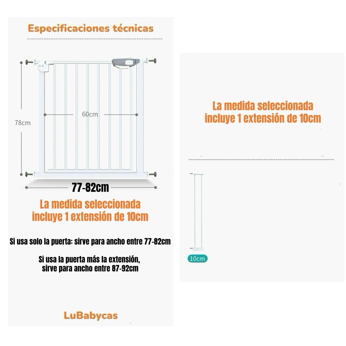 Puerta Seguridad Reja Expandible Para Bebé 77-92cm LuBabycas-7