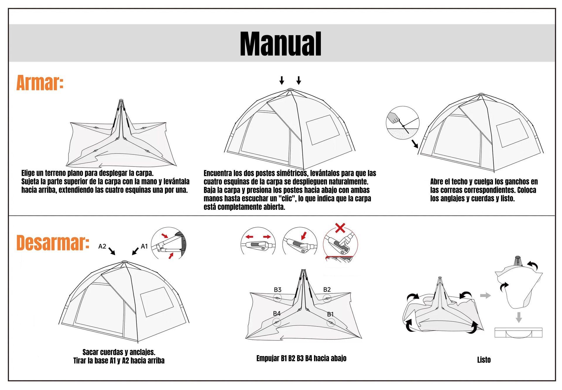 Carpa Camping Automática 4 Personas Con Accesorios Roof Gris-7