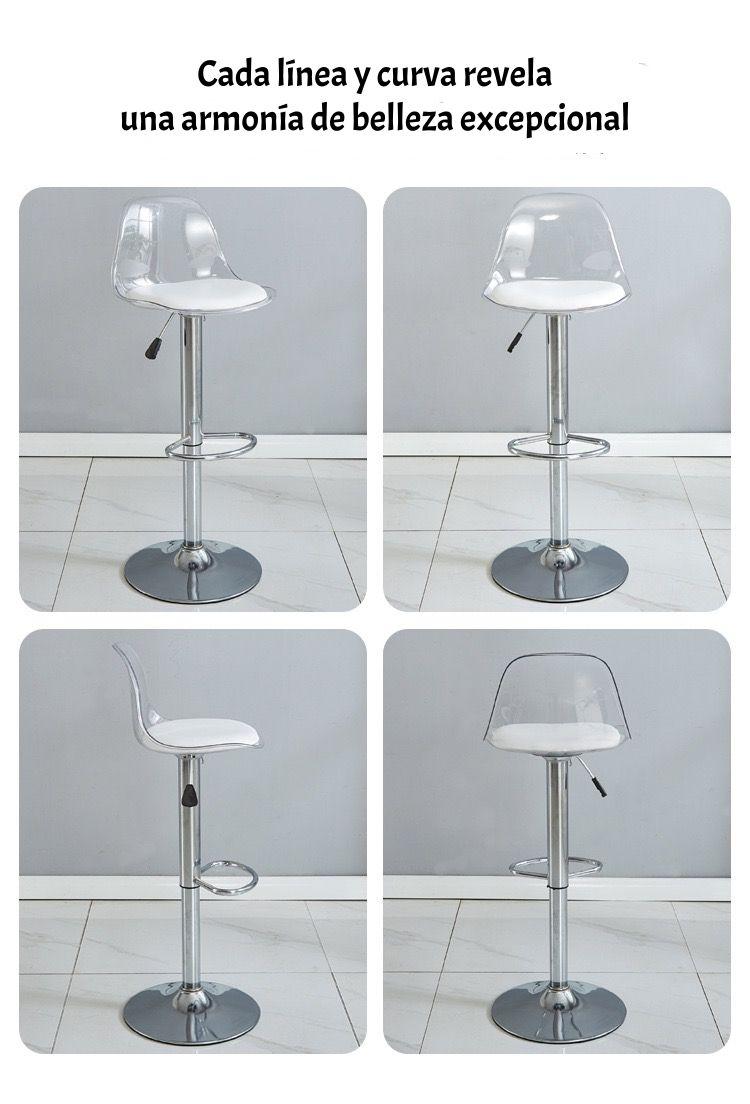 Pack 2 Sillas Piso Bar Blancas Altura Regulable Con Respaldo-3
