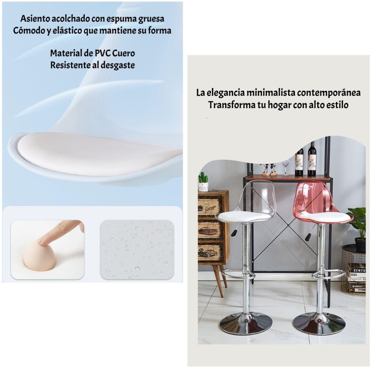 Pack 2 Sillas Piso Bar Blancas Altura Regulable Con Respaldo-5