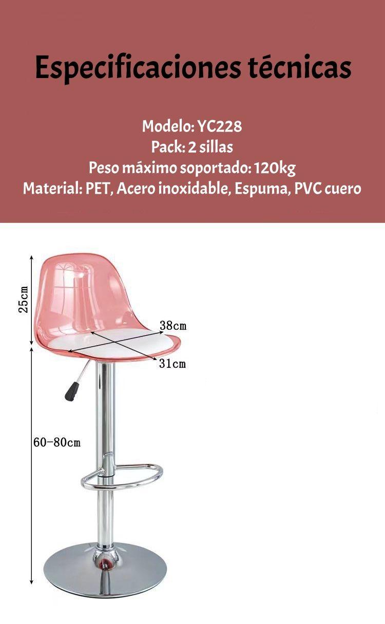 Pack 2 Sillas Piso Bar Blancas Altura Regulable Con Respaldo-7