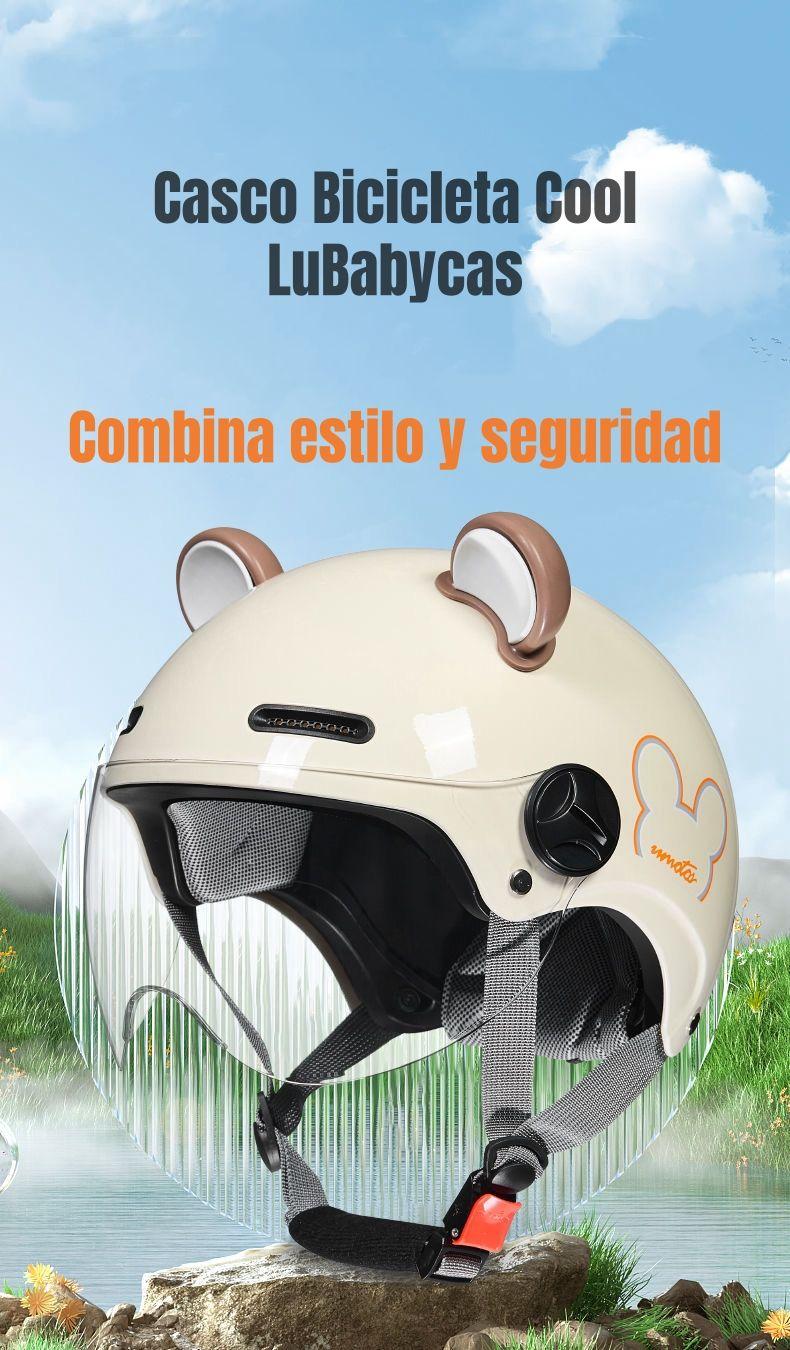 Casco Bicicleta Regulable Con Mica Para Niños Crema-2