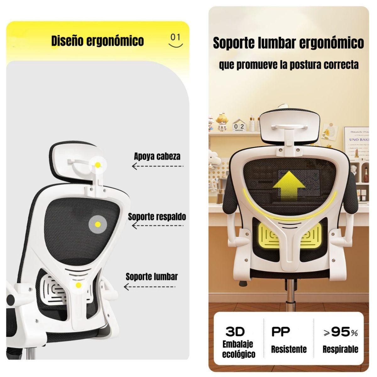 Silla De Escritorio 360° Kikka Con Apoyacabeza Negra-2