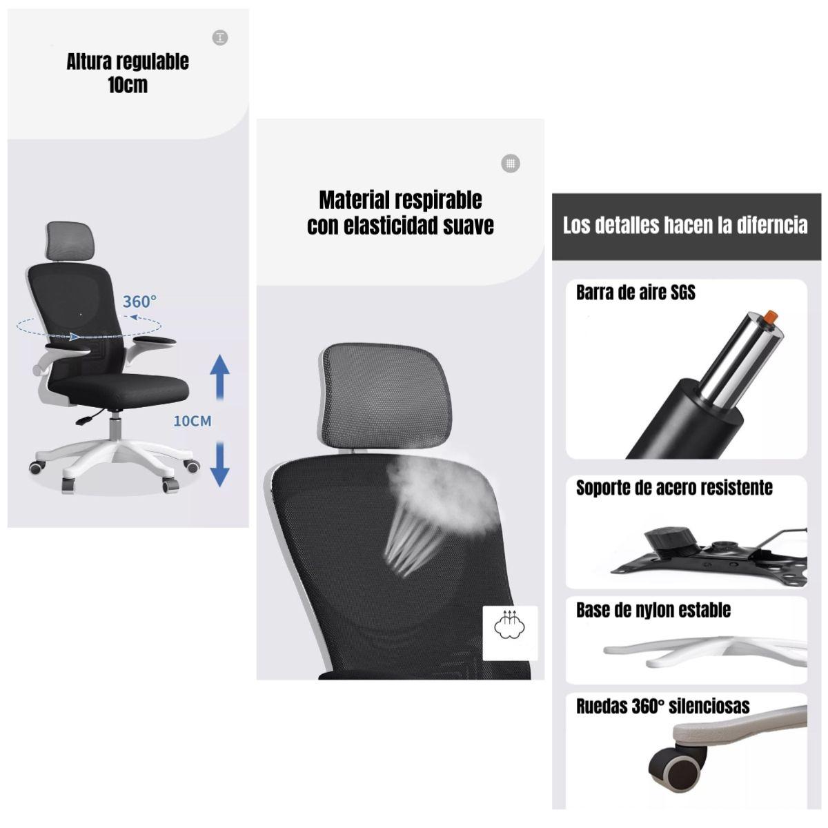 Silla De Escritorio 360° Kikka Con Apoyacabeza Negra-6