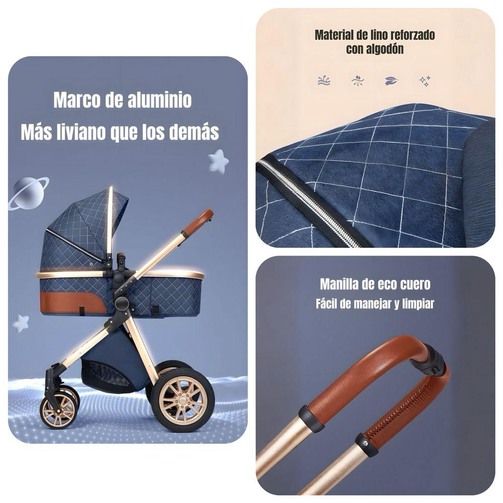 Coche Deluxe Con Silla Nido Y Accesorios Azul Lubabycas-7