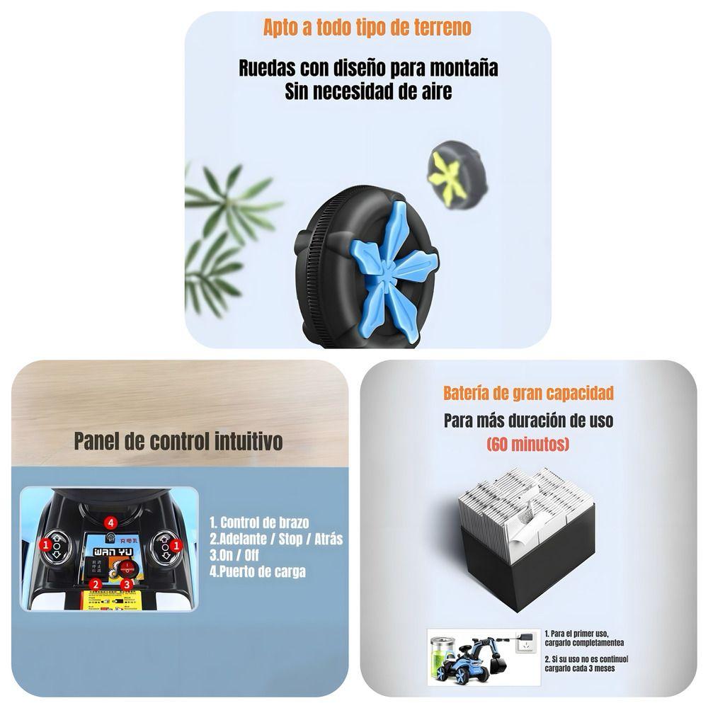 Excavadora Eléctrica Montable Luces Música Azul LuBabycas-5