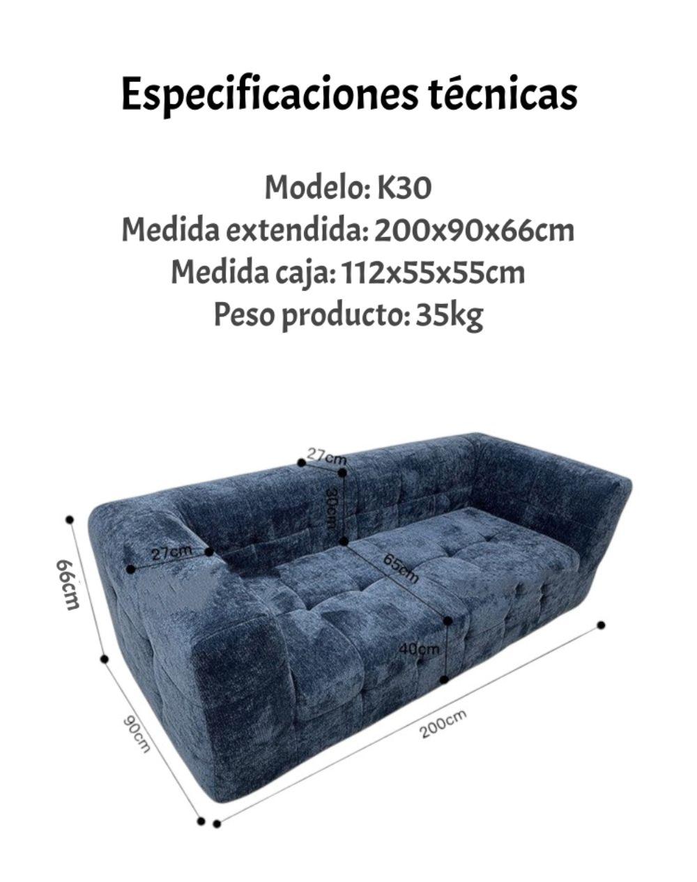 Sofá Comprimido Tela De Pana 200x90cm K30 Azul-7