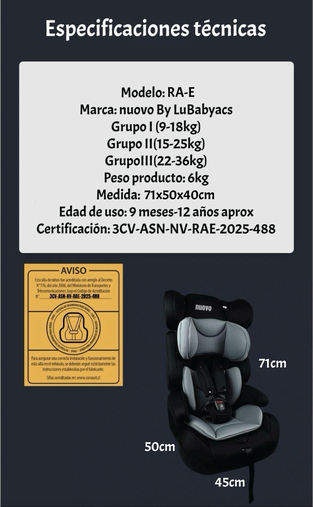 Silla De Auto Butaca 9-36KG 12 Años Gris RA-E LuBabycas-7