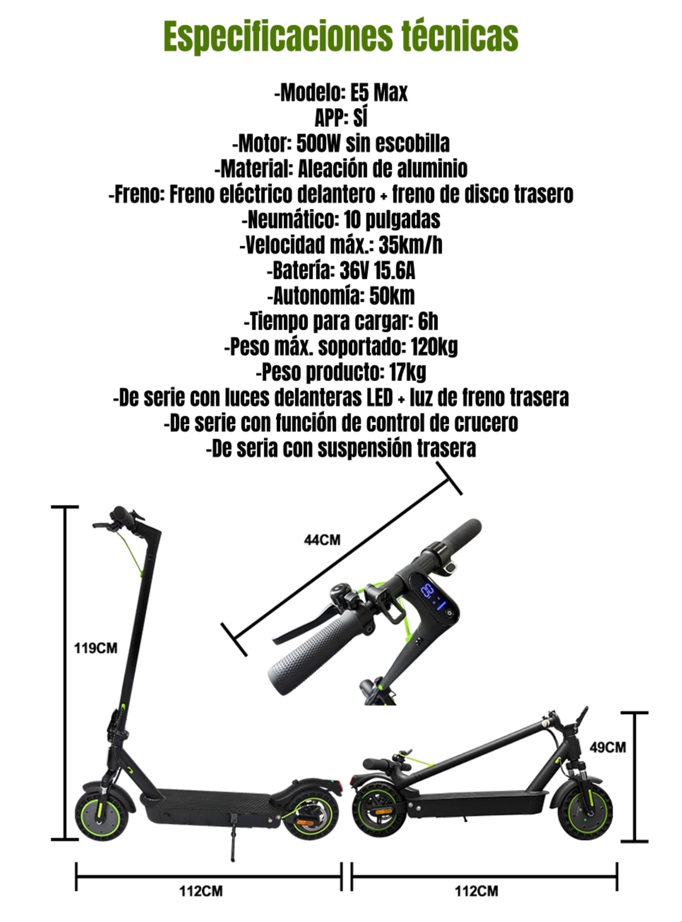 Scooter Eléctrico Aluminio Con APP 50KM 36V 500W E5Max-8