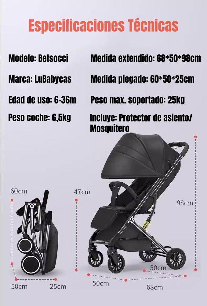 Coche De Paseo Compacto Con Accesorios Lubabycas Black-7