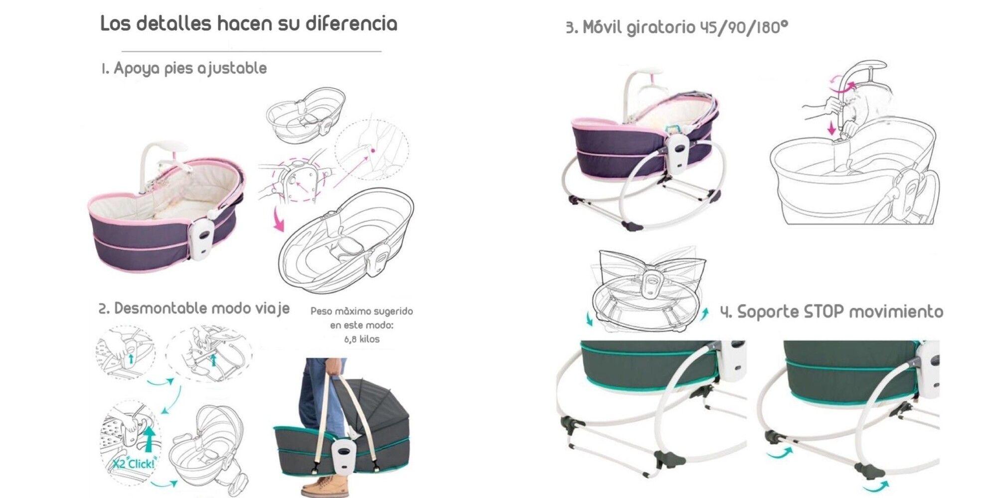 Cuna Moisés 5 En 1 Con Vibración Mosquitero Lubabycas Rosada-4