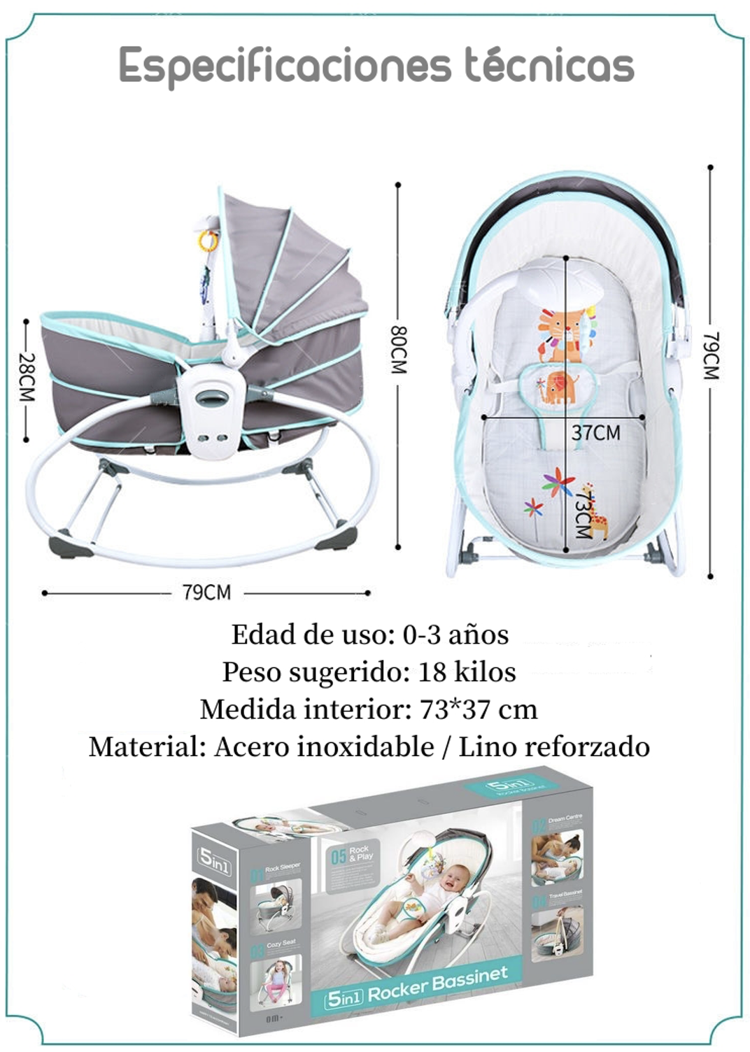 Cuna Moisés 5 En 1 Con Vibración Mosquitero Lubabycas Rosada-7