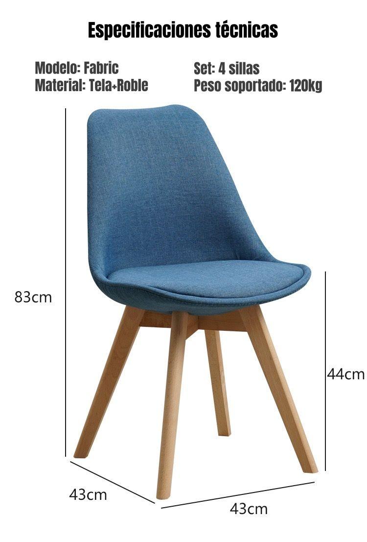 Set 4 Sillas De Comedor De Tela Madera Gris Fabric LuBabycas-7