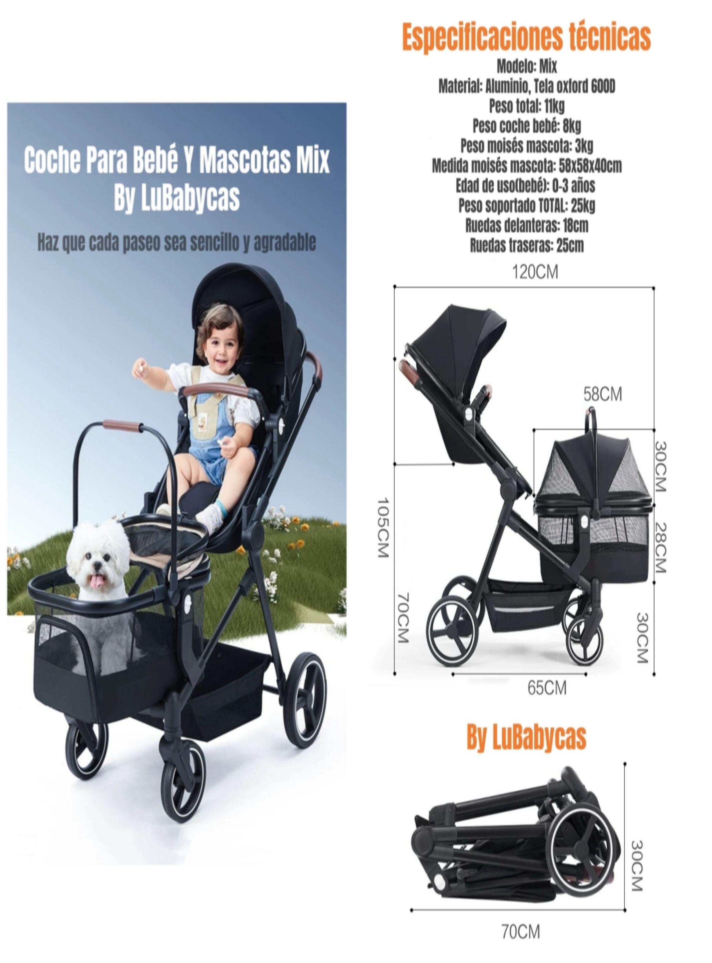 Coche De Bebé Y Mascota 2 En 1 Mix Negro By LuBabycas-2
