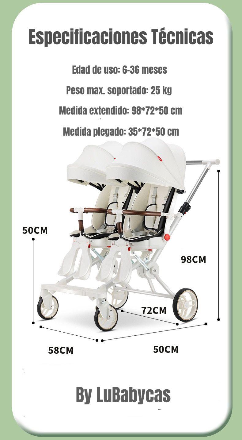 Coche Doble con Mesita de Comer Reclinable Gris LuBabycas-7