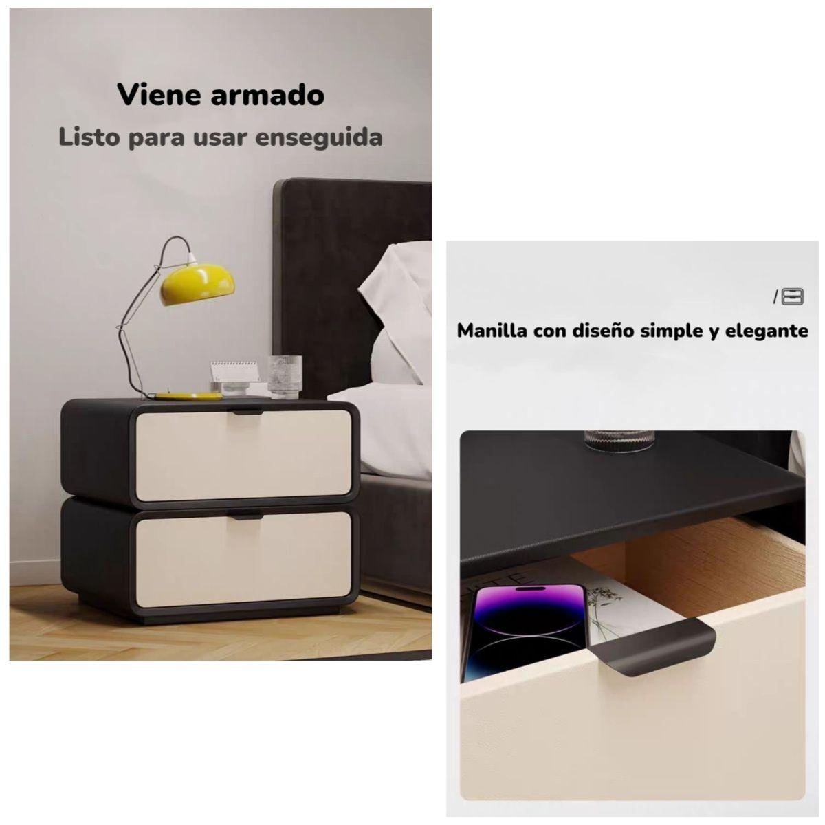 Velador De Madera 2 Cajones Listo Para Usar Crema-2
