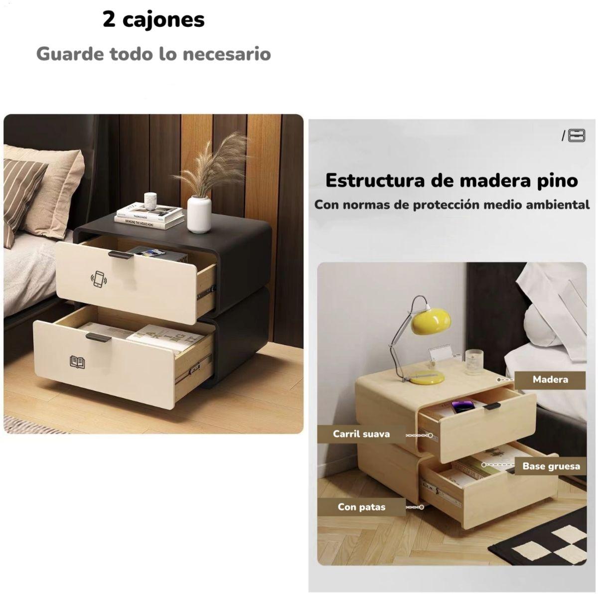 Velador De Madera 2 Cajones Listo Para Usar Crema-4