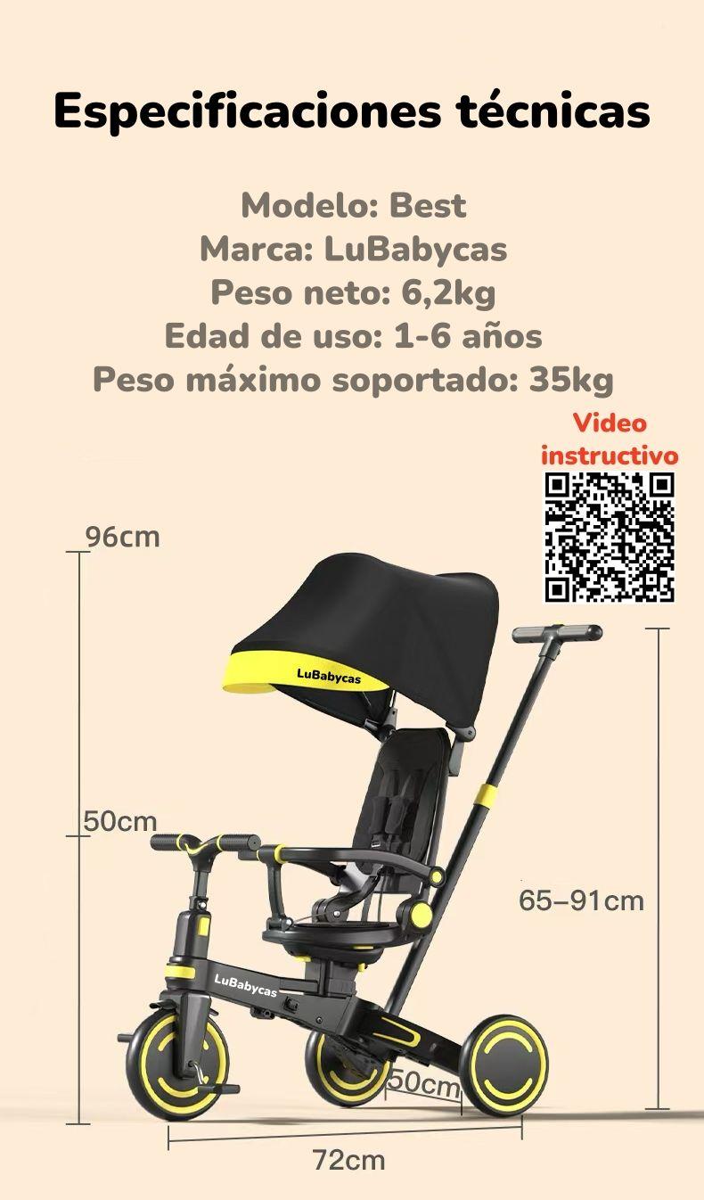 Triciclo Balance Plegable Con Bolso 9 En 1 LuBabycas Rosado-7