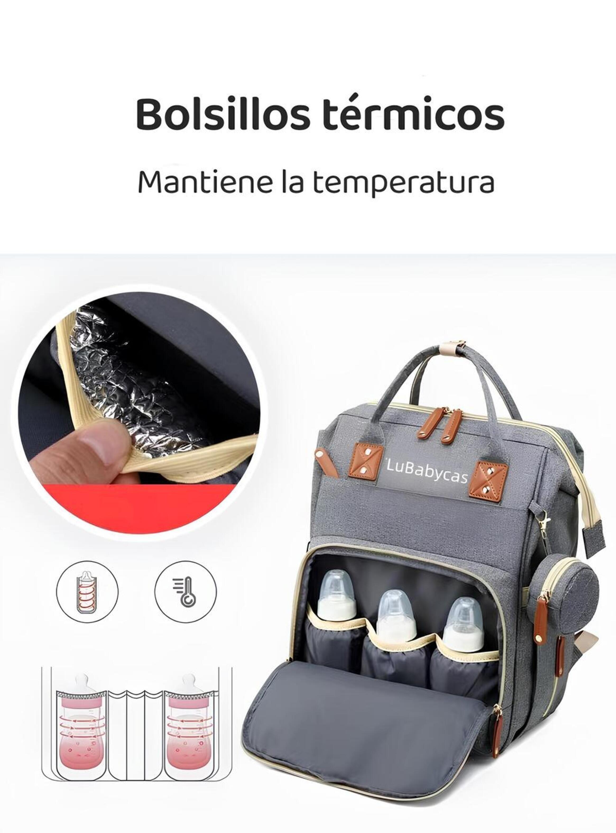 Mochila Maternal Lubabycas Impermeable Con Accesorios Rosada-7