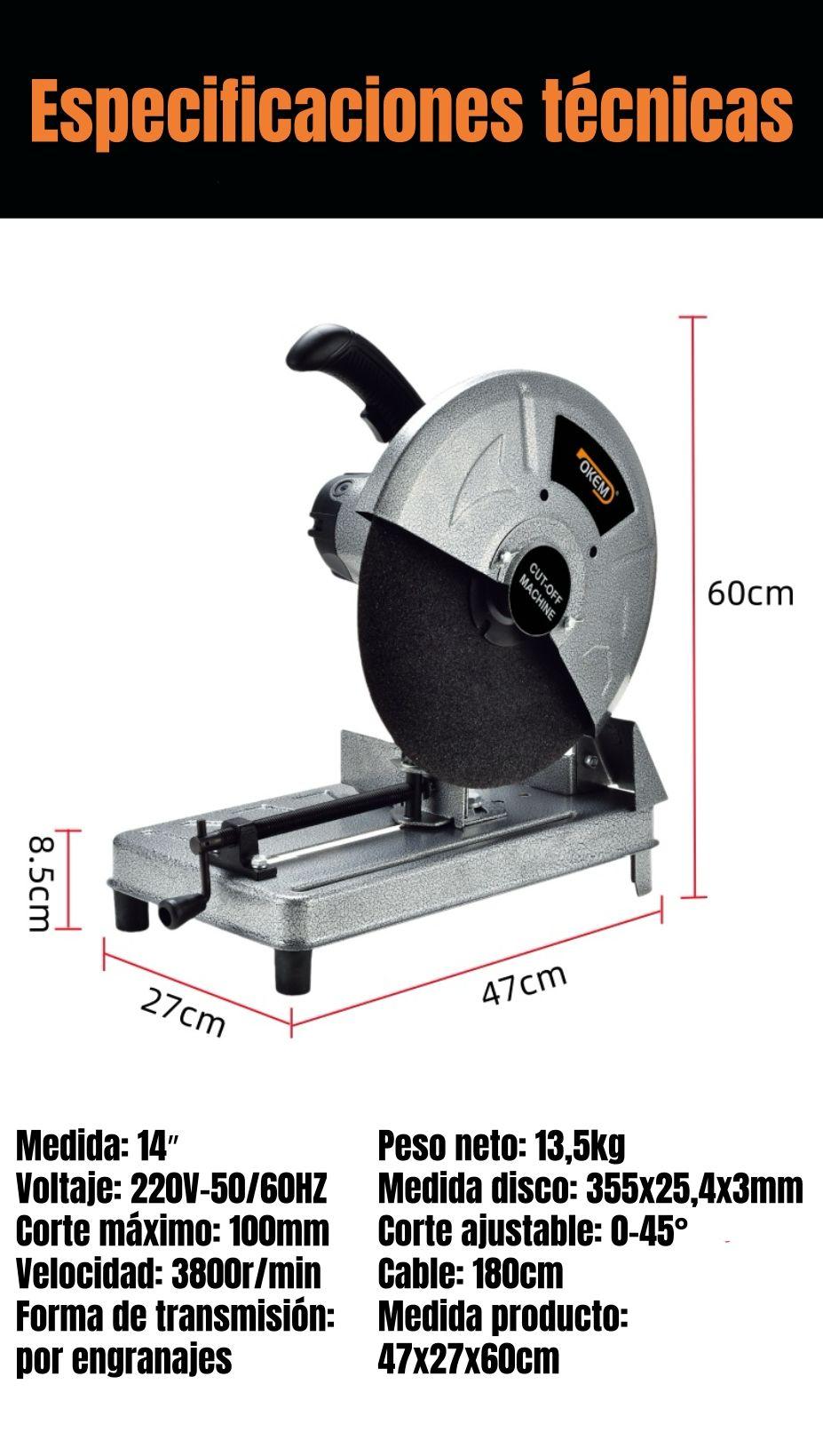 Tronzadora Industrial 14″ 2200W 3800RPM Con Disco G02 Gris-7