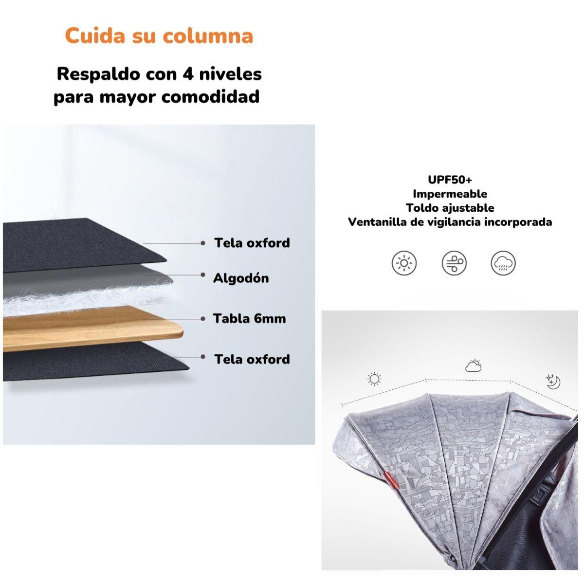 Coche Doble De Paseo Marco Aluminio Liviano Gris LuBabycas-4