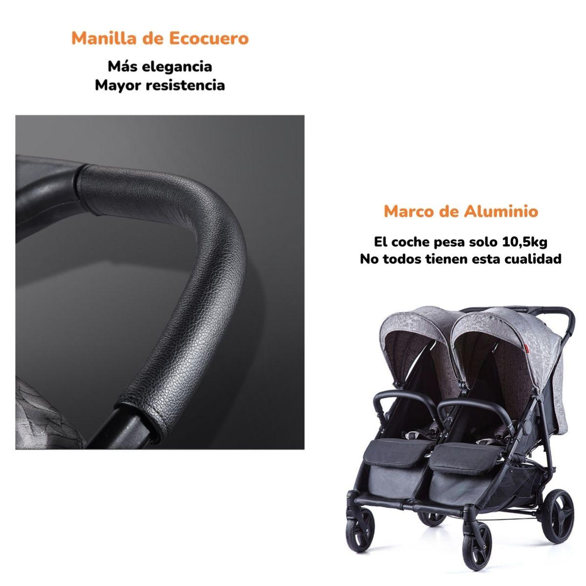 Coche Doble De Paseo Marco Aluminio Liviano Gris LuBabycas-5